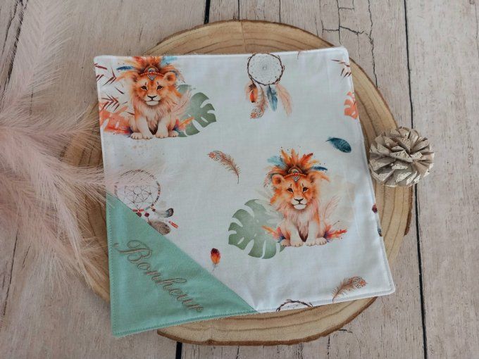 Serviette de table 30 x 30 cm lion boho / uni vert clair