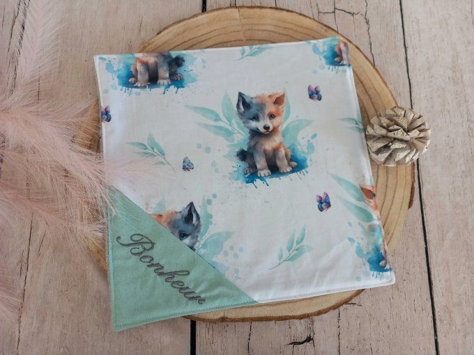 Serviette de table 30 x 30 cm loup / uni vert clair