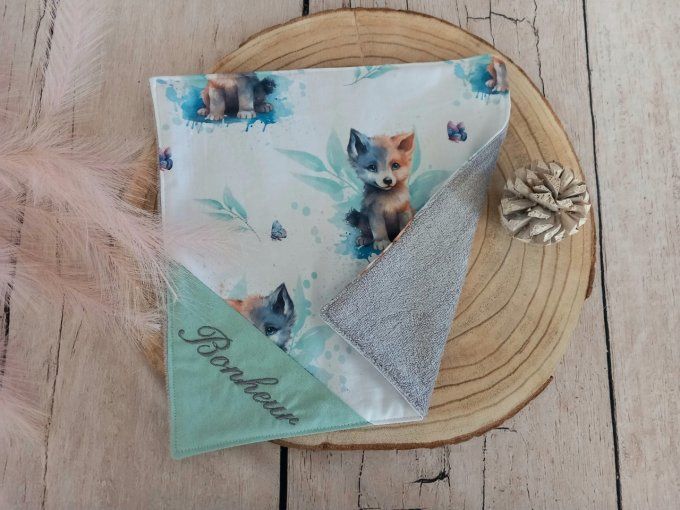 Serviette de table 30 x 30 cm loup / uni vert clair