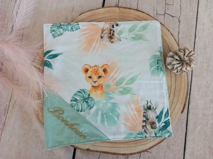 Serviette de table 30 x 30 cm animaux verts / uni vert clair