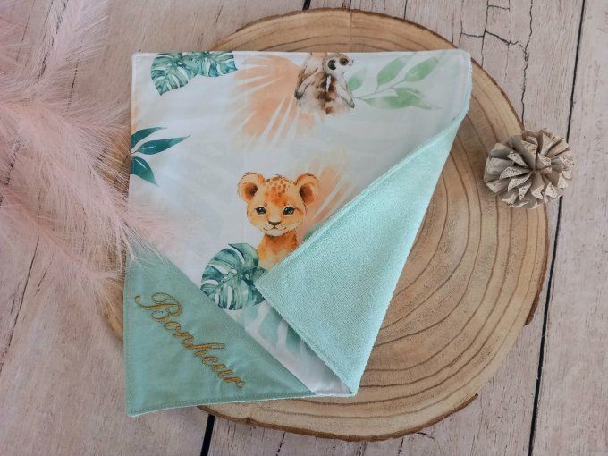 Serviette de table 30 x 30 cm animaux verts / uni vert clair