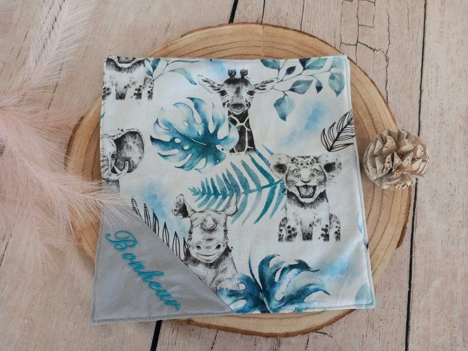 Serviette de table 30 x 30 cm savane bleue / uni gris clair