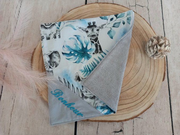 Serviette de table 30 x 30 cm savane bleue / uni gris clair