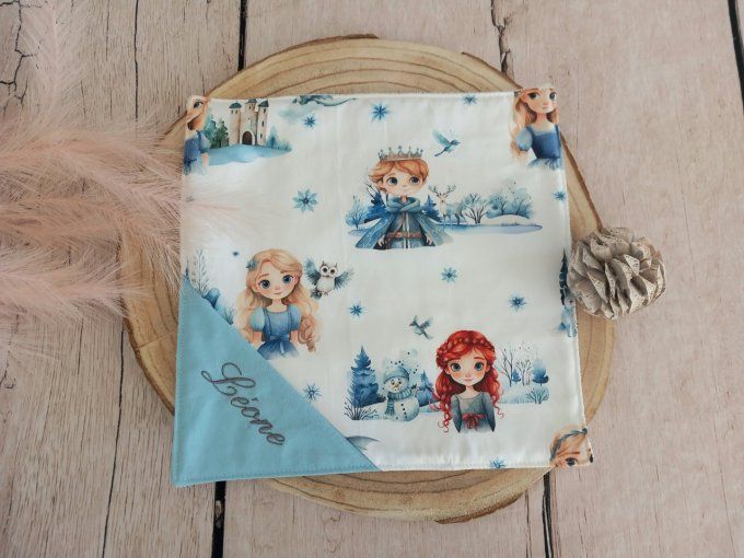 Serviette de table 30 x 30 cm princesses / uni bleu clair