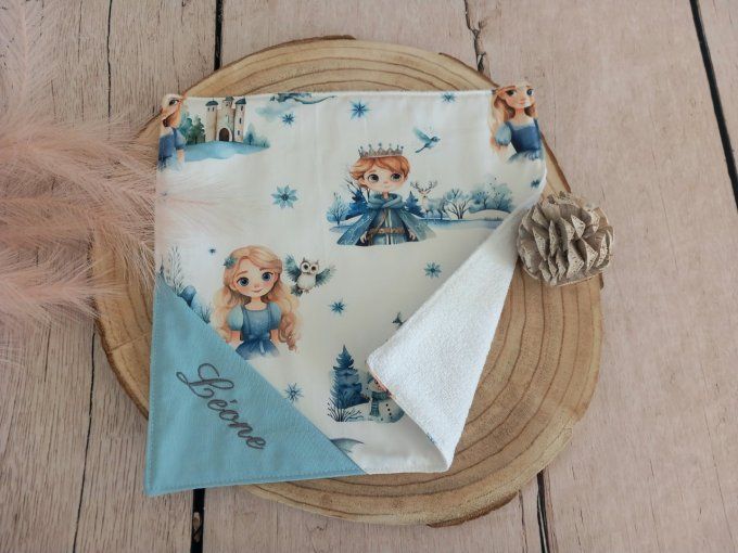 Serviette de table 30 x 30 cm princesses / uni bleu clair