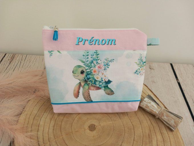 Trousse de toilette tortue / uni rose clair