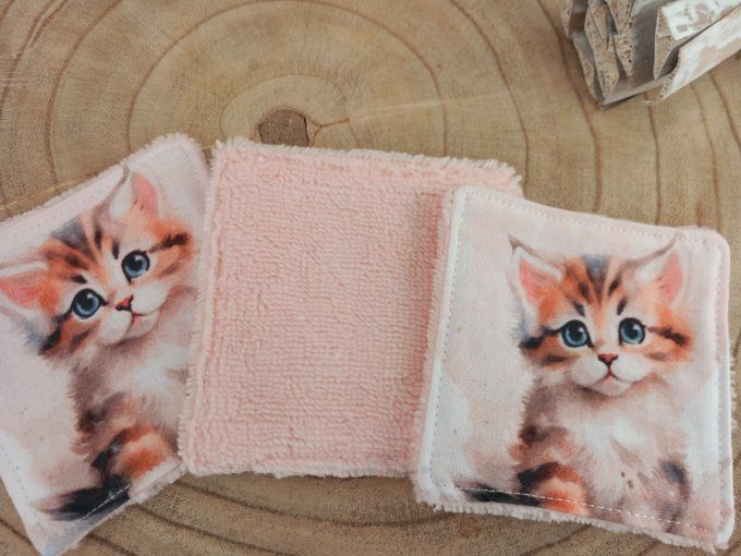 Lingettes 9x9 cm chat / micro-éponge bambou rose