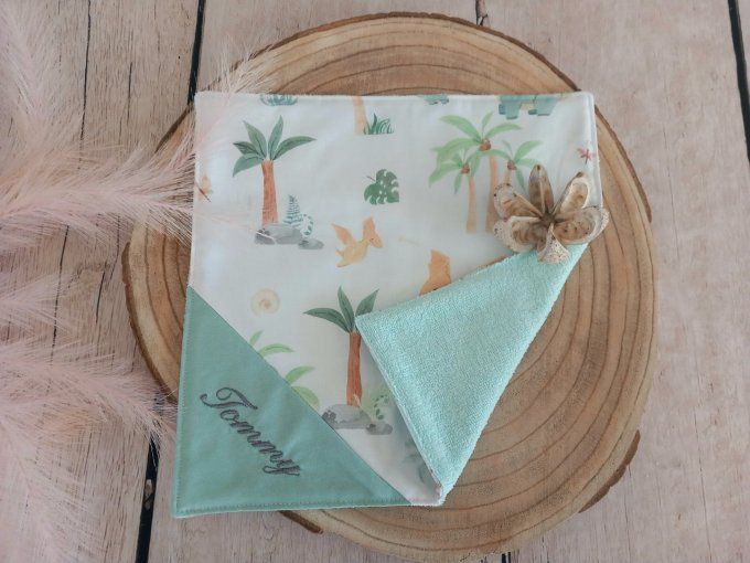 Serviette de table 30 x 30 cm dino vert / uni vert clair