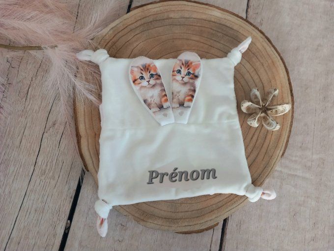 Doudou lapin chat / minky bleu clair