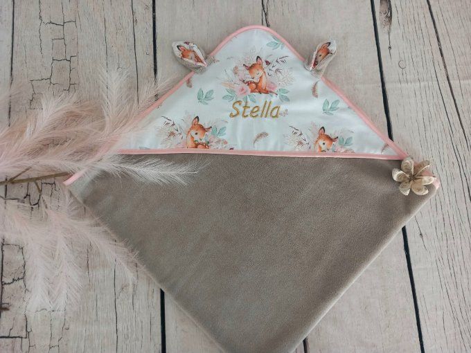 Cape de bain biche boho / micro-éponge bambou taupe