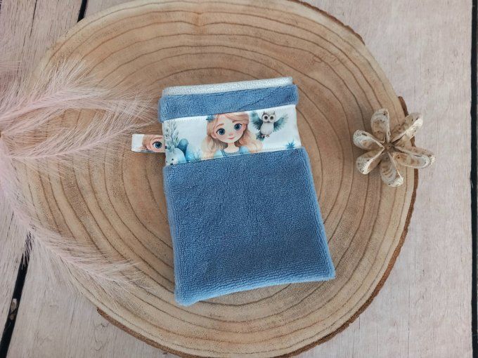 Gant de toilette princesses / micro-éponge bambou bleue