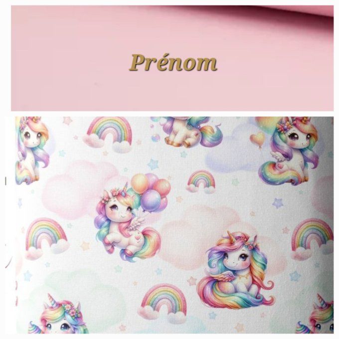 Fauteuil club enfant licorne / uni rose clair / prénom doré