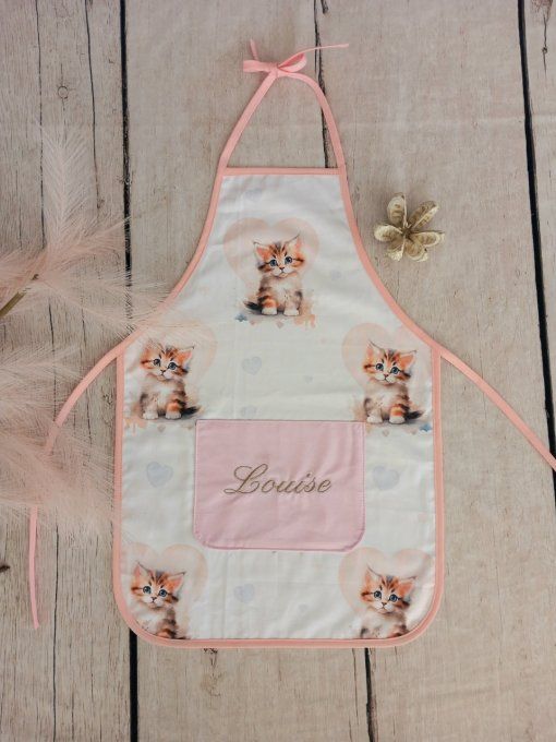 Tablier enfant chat / uni rose clair