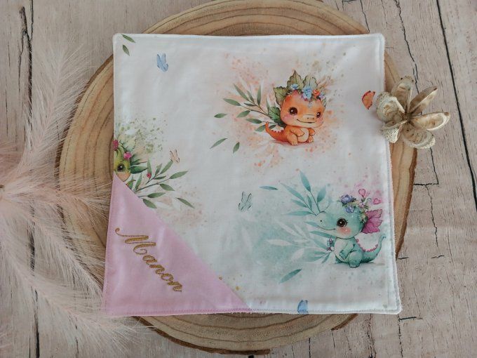 Serviette de table 30 x 30 cm dragons / uni rose clair