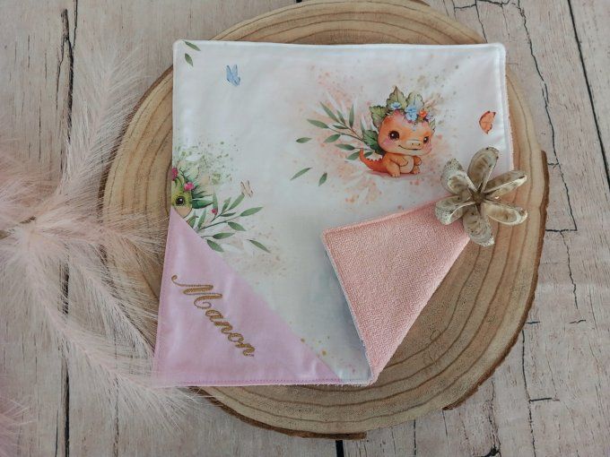 Serviette de table 30 x 30 cm dragons / uni rose clair