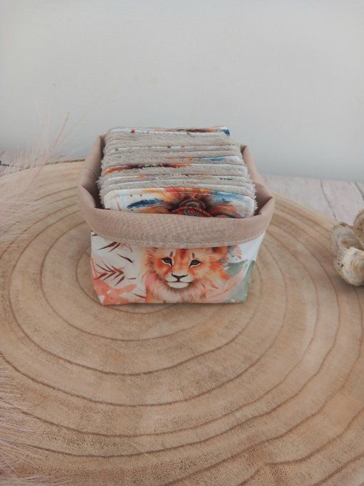 Lingettes 9x9 cm lion boho / micro-éponge bambou taupe
