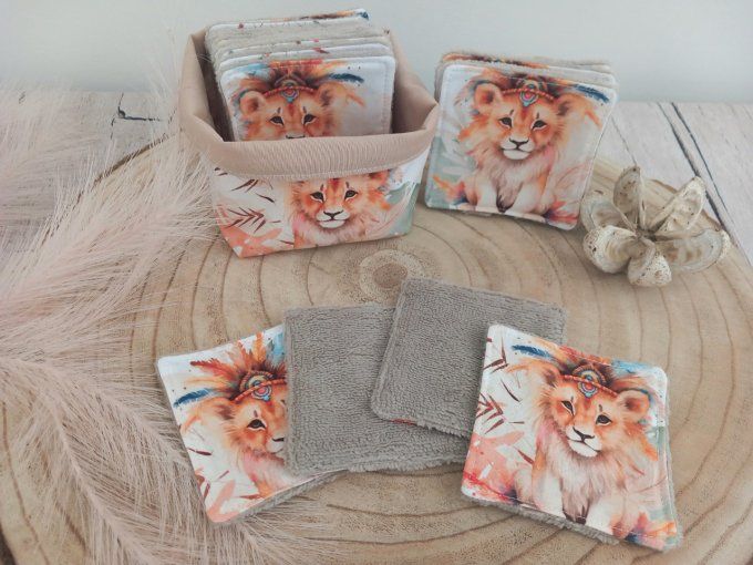 Lingettes 9x9 cm lion boho / micro-éponge bambou taupe