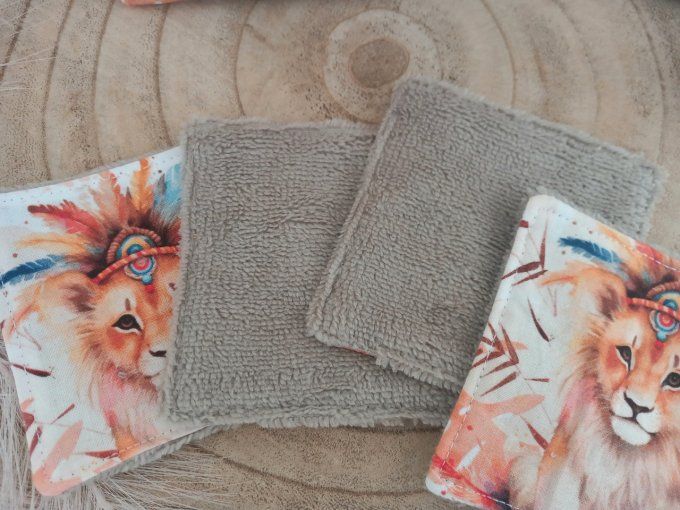 Lingettes 9x9 cm lion boho / micro-éponge bambou taupe