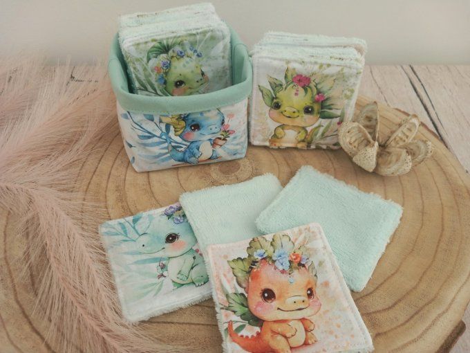 Lingettes 9x9 cm dragons / micro-éponge bambou verte