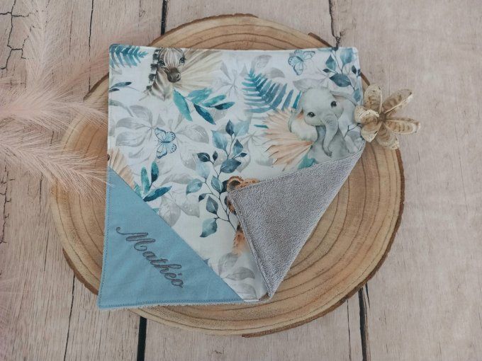 Serviette de table 30 x 30 cm animaux bleus / uni bleu clair