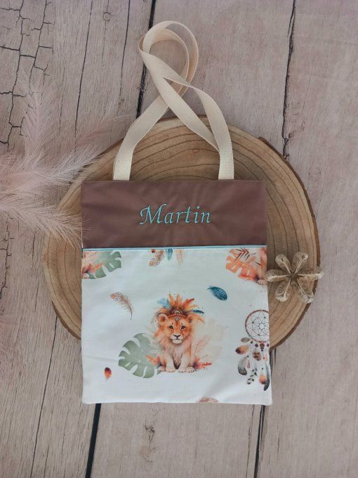 Tote bag enfant lion boho / uni marron