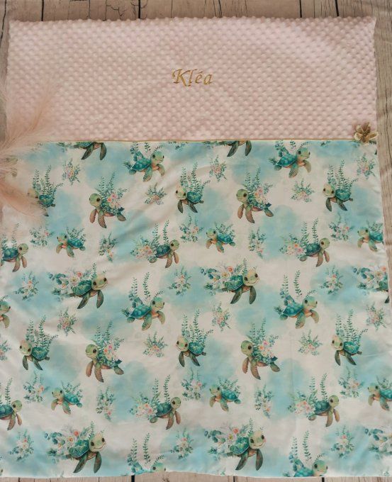 Couverture personnalisée bébé tortue / minky rose