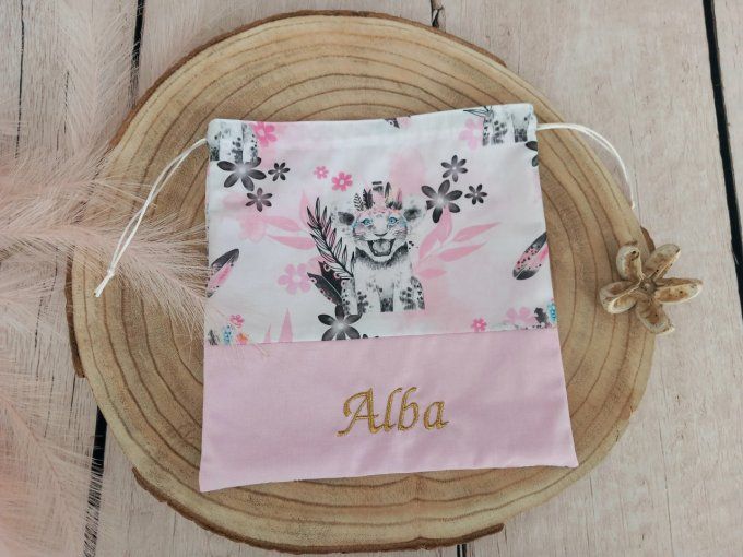 Pochon lion rose / uni rose clair