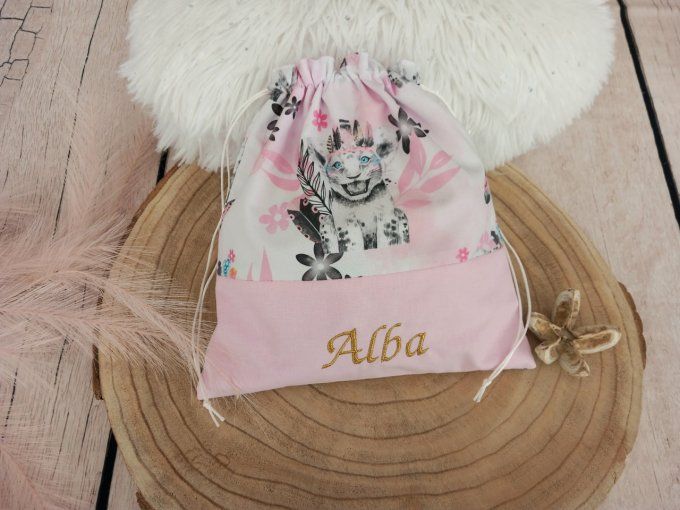 Pochon lion rose / uni rose clair