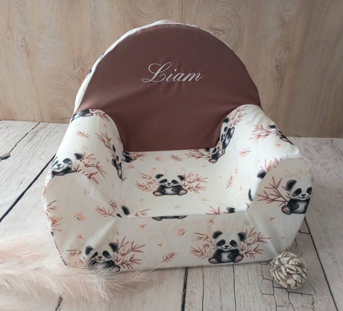 Fauteuil club enfant panda / uni marron