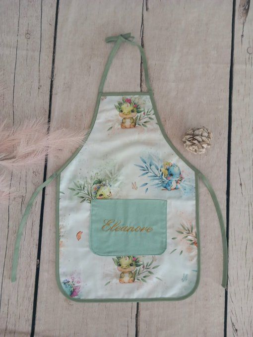 Tablier enfant dragons / uni vert clair