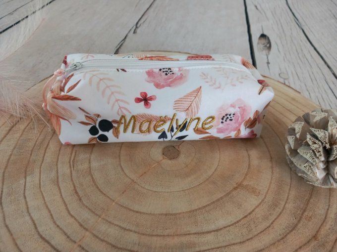 Trousse d'école fleurs sauvages / uni rose clair
