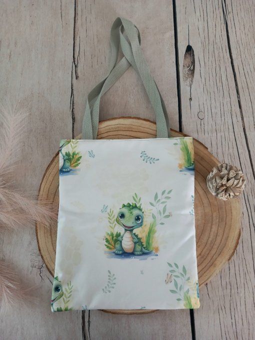 Tote bag enfant crocodile / tissu uni vert clair