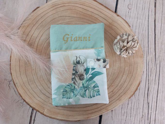 Protège carnet de santé animaux verts/vert clair/or (zèbre)