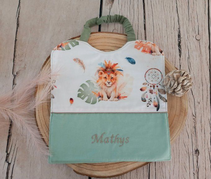 Grand bavoir élastique prénom lion boho