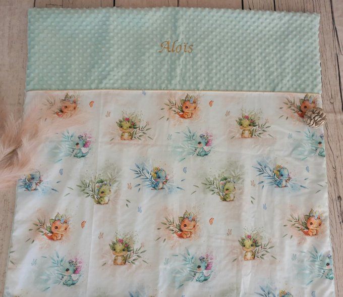 Couverture personnalisée bébé dragons/minky vert