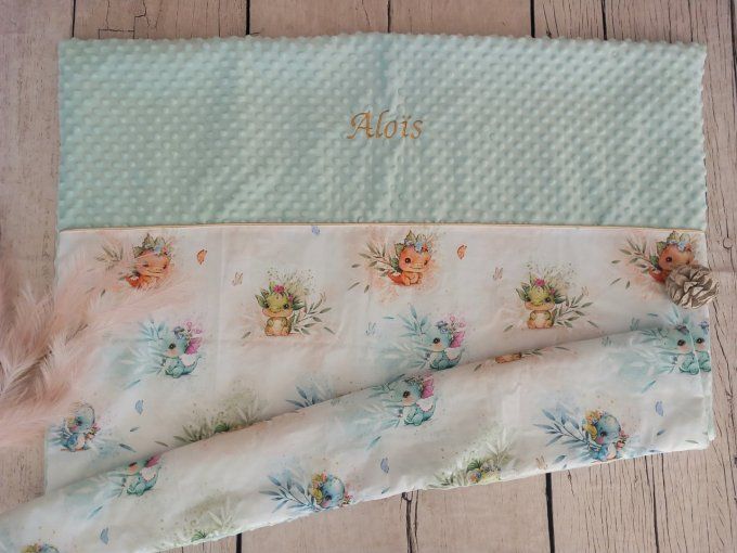 Couverture personnalisée bébé dragons/minky vert