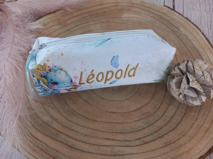 Trousse d'école dragons / uni bleu clair
