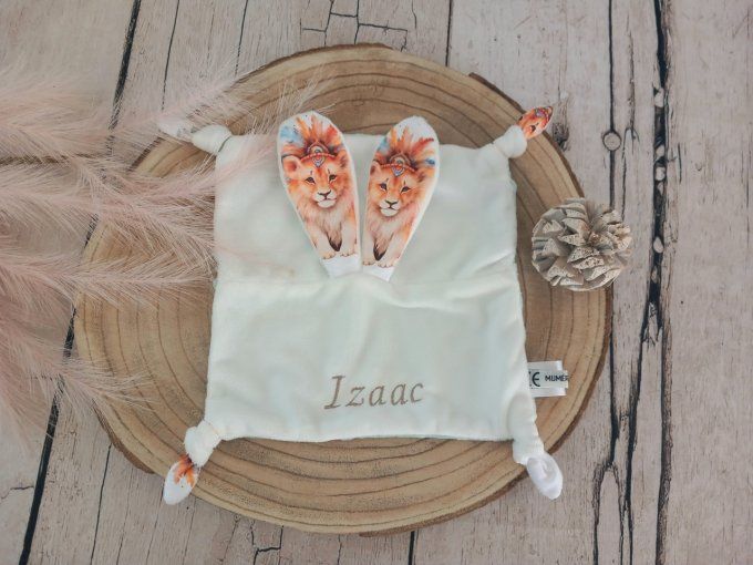 Doudou lapin lion boho / minky vert