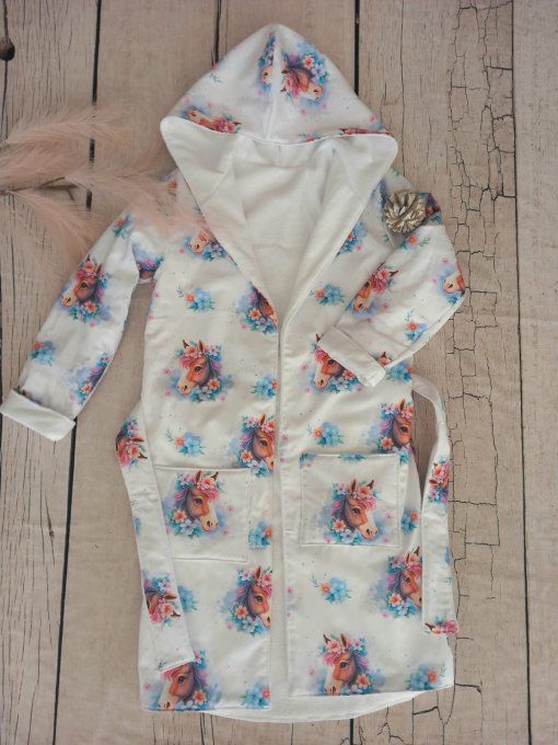 Peignoir cheval / micro-éponge bambou blanche