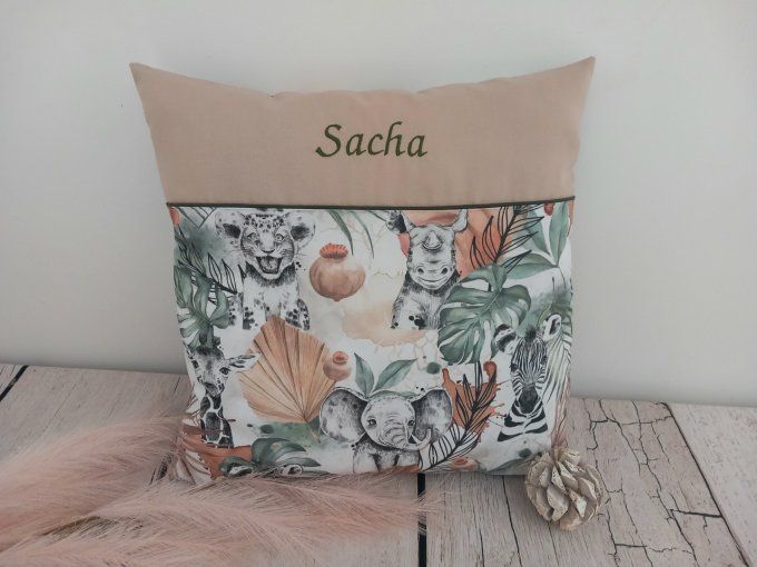 Coussin avec housse personnalisée 40 x 40 cm savane sable / uni beige