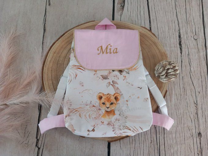 Sac à dos enfant animaux beiges/rose 