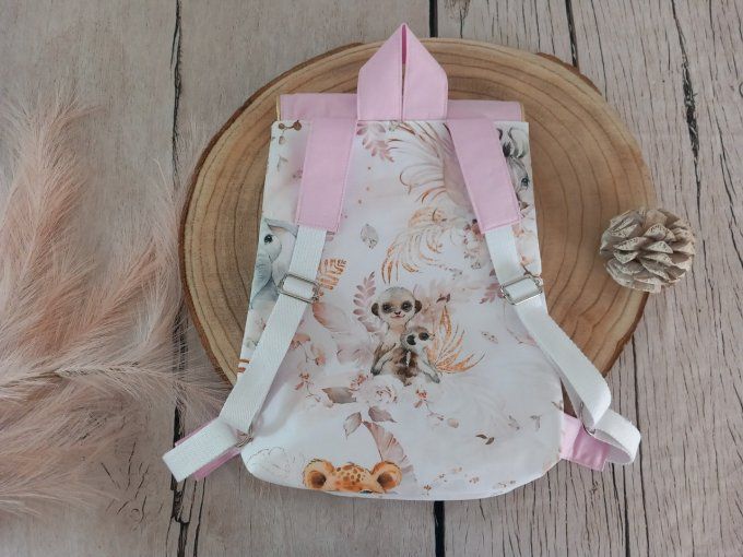 Sac à dos enfant animaux beiges/rose 