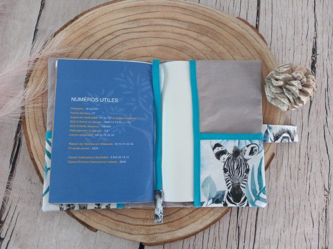 Protège carnet de santé savane bleue/gris