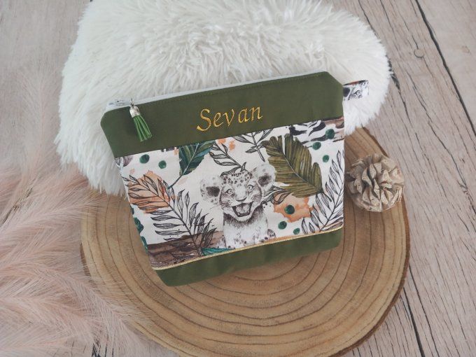 Trousse de toilette savane verte / uni kaki