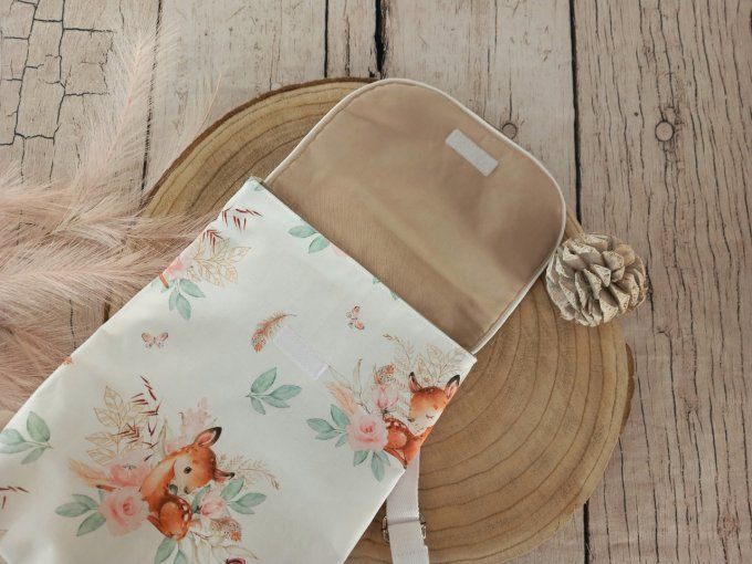 Sac à dos enfant biche boho / rabat uni beige