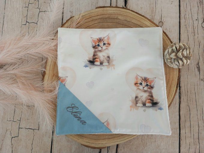 Serviette de table 30 x 30 cm chat / uni bleu clair