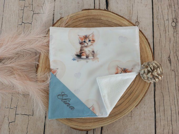 Serviette de table 30 x 30 cm chat / uni bleu clair
