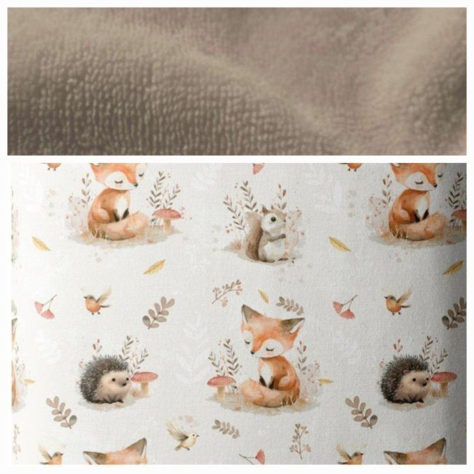 Peignoir animaux de la forêt / micro-éponge bambou taupe