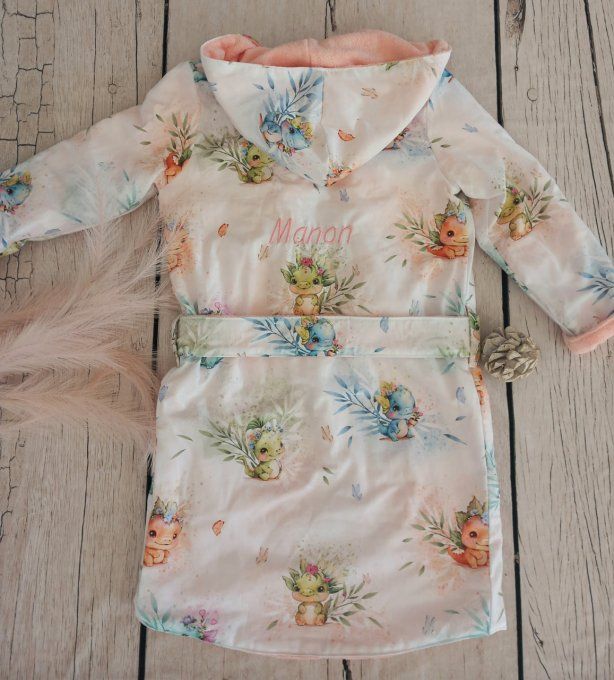 Peignoir dragons / micro-éponge bambou rose