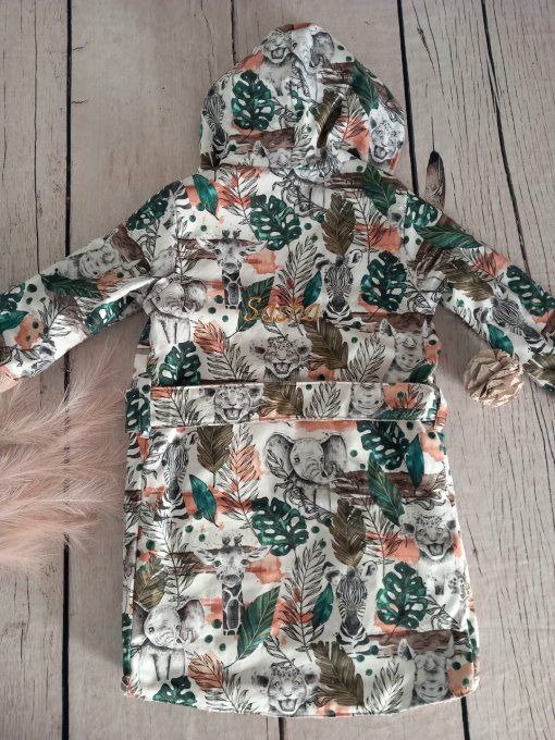 Peignoir savane verte / micro-éponge bambou taupe